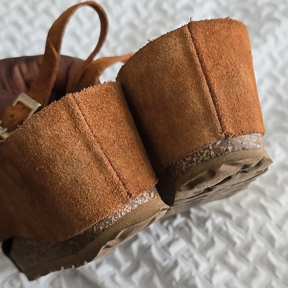 Yokono Women's Tan Suede Leather Wedge Slingback Sandals Summer Shoes Size 9